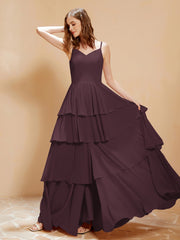 Robe Longue Bohème en Mousseline avec Volants Cabernet Grande Taille