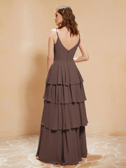 Robe Longue Bohème en Mousseline avec Volants Chocolat Grande Taille