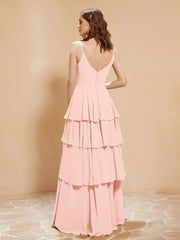 Robe Longue Bohème en Mousseline avec Volants Corail Grande Taille