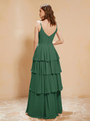 Robe Longue Bohème en Mousseline avec Volants Vert Foncé Grande Taille
