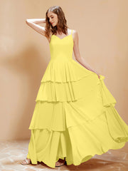 Robe Longue Bohème en Mousseline avec Volants Citron Grande Taille