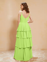 Robe Longue Bohème en Mousseline avec Volants Vert Citron Grande Taille