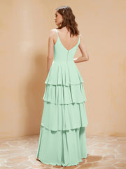 Robe Longue Bohème en Mousseline avec Volants Vert Menthe Grande Taille