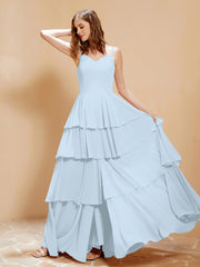 Robe Longue Bohème en Mousseline avec Volants Brume