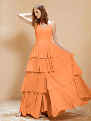 Robe Longue Bohème en Mousseline avec Volants Orange