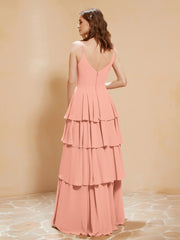 Robe Longue Bohème en Mousseline avec Volants Papaye Grande Taille
