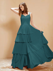 Robe Longue Bohème en Mousseline avec Volants Paon Grande Taille