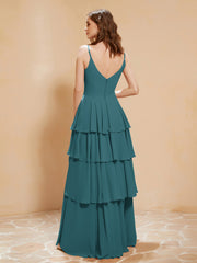 Robe Longue Bohème en Mousseline avec Volants Paon Grande Taille