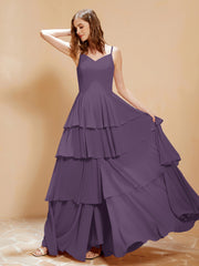 Robe Longue Bohème en Mousseline avec Volants Plum
