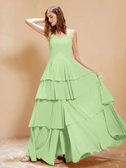 Robe Longue Bohème en Mousseline avec Volants Sauge Grande Taille
