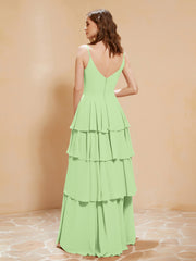 Robe Longue Bohème en Mousseline avec Volants Sauge