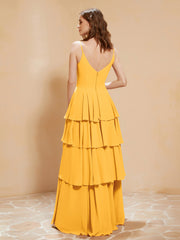 Robe Longue Bohème en Mousseline avec Volants Mandarine Grande Taille