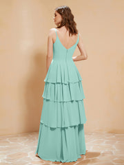 Robe Longue Bohème en Mousseline avec Volants Turquoise Grande Taille