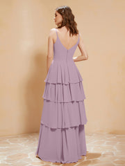Robe Longue Bohème en Mousseline avec Volants Vintage Mauve Grande Taille