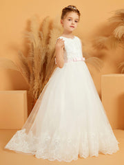 Robe de Fille Ball-Gown en Tulle avec Appliques en Dentelle