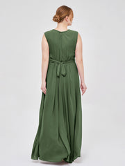 FAUX-Wrap Robe Longue Mousseline avec Ceinture Olive Verte Grande Taille