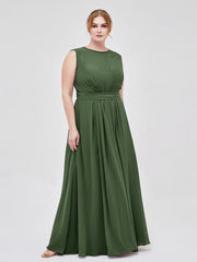 FAUX-Wrap Robe Longue Mousseline avec Ceinture Olive Verte Grande Taille