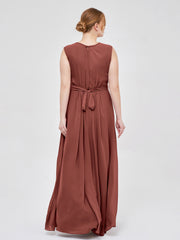 FAUX-Wrap Robe Longue Mousseline avec Ceinture terracotta Grande Taille