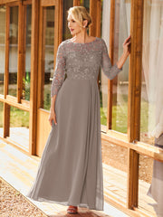 Robe Plissée à A-ligne à Manches Longues avec Haut en Dentelle Taupe