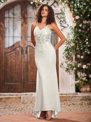 Maxi Robe Fourreau Appliquée en Jersey avec Corsage Corset à Col en V Ivoire