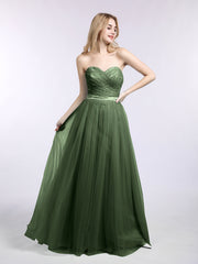 Dentelle et Tulle Longue Robe avec Col en Cœur Olive Verte