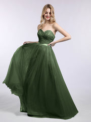 Dentelle et Tulle Longue Robe avec Col en Cœur Olive Verte