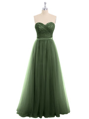 Dentelle et Tulle Longue Robe avec Col en Cœur Olive Verte