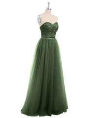 Dentelle et Tulle Longue Robe avec Col en Cœur Olive Verte