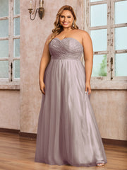 Dentelle et Tulle Longue Robe avec Col en Cœur Crépuscule