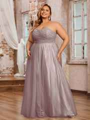 Dentelle et Tulle Longue Robe avec Col en Cœur Crépuscule