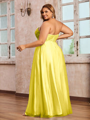 Dentelle et Tulle Longue Robe avec Col en Cœur Citron
