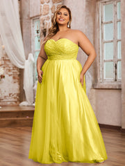 Dentelle et Tulle Longue Robe avec Col en Cœur Citron