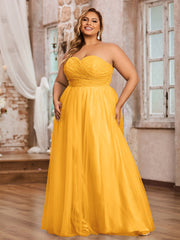 Dentelle et Tulle Longue Robe avec Col en Cœur Mandarine