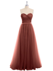 Dentelle et Tulle Longue Robe avec Col en Cœur terracotta