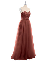 Dentelle et Tulle Longue Robe avec Col en Cœur terracotta