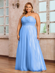 Dentelle et Tulle Longue Robe avec Col en Cœur Bleu