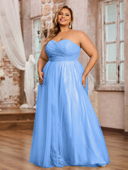 Dentelle et Tulle Longue Robe avec Col en Cœur Bleu