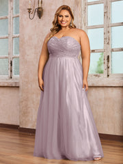 Dentelle et Tulle Longue Robe avec Col en Cœur Crépuscule Grande Taille