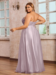 Dentelle et Tulle Longue Robe avec Col en Cœur Crépuscule Grande Taille