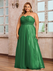 Dentelle et Tulle Longue Robe avec Col en Cœur Emeraude Grande Taille