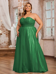 Dentelle et Tulle Longue Robe avec Col en Cœur Emeraude Grande Taille