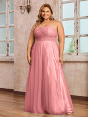 Dentelle et Tulle Longue Robe avec Col en Cœur Flamant Grande Taille