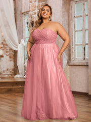 Dentelle et Tulle Longue Robe avec Col en Cœur Flamant