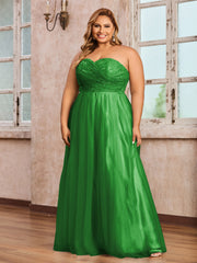 Dentelle et Tulle Longue Robe avec Col en Cœur Vert Grande Taille