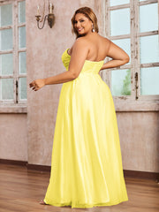 Dentelle et Tulle Longue Robe avec Col en Cœur Citron Grande Taille