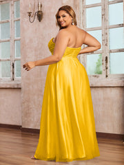 Dentelle et Tulle Longue Robe avec Col en Cœur Souci Grande Taille