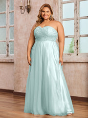 Dentelle et Tulle Longue Robe avec Col en Cœur Brume Grande Taille