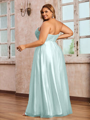 Dentelle et Tulle Longue Robe avec Col en Cœur Brume Grande Taille