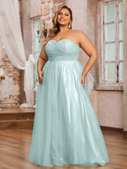 Dentelle et Tulle Longue Robe avec Col en Cœur Brume Grande Taille