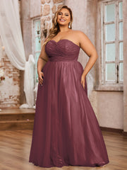 Dentelle et Tulle Longue Robe avec Col en Cœur Mûre Grande Taille